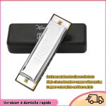 Dilwe harmonica cl� c harmonica blues diatonique 10 trous 20 tons cl� de c argent� pour enfants musique ...