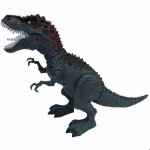 Dinosaure gris t. rex son et lumi�re pond des oeuf 28 cm de haut langue et yeux lumineux et projette ...