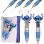 Disney stitch 2 pi�ces multicolore mini stylo scolaire automatique 4en1 + sachet �tui � crayons