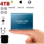 Disque dur ssd externe portable 4tb 4to couleur bleu avec otg type - c usb + pochette sac de stockage ...