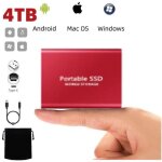 Disque dur ssd externe portable 4tb 4to couleur rouge avec otg type - c usb + pochette sac de stockage ...