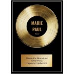 Disque d'or personnalis avec photo et cadre en bois noir 47x33 cm, ide cadeau original fte des pres, ...