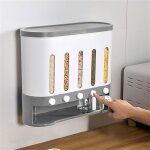 Distributeur de céréales mural - boîte de rangement pour céréales sèches - seau avec tasse (blanc gris) ... Distributeur de céréales mural - boîte de rangement pour céréales sèches - seau avec tasse (blanc gris) ...