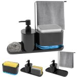Distributeur de liquide vaisselle et savon 4 en 1 noir support �ponge porte - torchon organisateur �vier ...