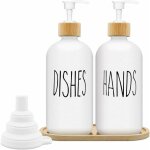 Distributeur de savon blanc mat 500ml verre avec plateau pour cuisine et douche (blanc x 2) odipie