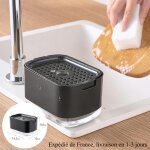Distributeur de savon de cuisine 2 en 1 distributeur liquide vaisselle et porte - �ponge - noir