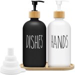 Distributeur de savon noir et blanc mat set 500ml distributeur de savon en verre avec plateau de liquide ...
