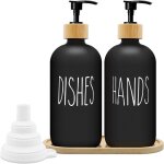 Distributeur de savon noir mat set 500ml distributeur de savon en verre avec plateau distributeur de ...