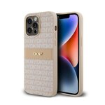 Coque pour smartphone - dkny - iphone 14 pro max - cuir mono stripe - logo mtallique - rose