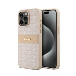Coque pour smartphone - dkny - iphone 15 pro max - cuir mono stripe - logo m�tal - rose