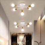 Dlglolin 2x plafonnier industriel 5 - lumi�res lustre vintage lampe de plafond en m�tal blanc et dor� ...