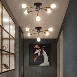 Dlglolin 2x plafonnier industriel 5 - lumi�res lustre vintage lampe de plafond en m�tal noir et dor� ...