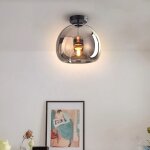 Dlglolin plafonnier industriel en verre fum� e27 luminaire vintage plafonnier globe semi - encastr� �clairage ...