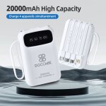 Doccmik batterie externe 20000mah power bank avec 4 c�bles int�gr�s batterie portable et led lampe blanc ...