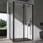 Doporro cabine de douche rectangulaire 75x100x195cm noir porte pivotante verre transparent 8mm traitement ...