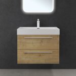 Doporro meuble de salle de bain quadratto 2 parties lavabo en resine avec 2 tiroirs 73x48x60cm marron ...