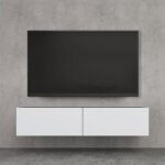 Doporro meuble tv bas 140cm armoire tv gris noir mat + blanc mat table de tlvision salon avec portes ...