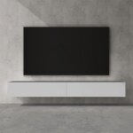 Doporro meuble tv bas 240cm armoire tv gris noir mat + blanc mat table de tlvision salon avec portes ...