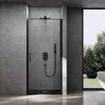 Doporro porte de douche pivotante transparente 75x195cm paroi de douche noir pour niche verre de 8mm ...