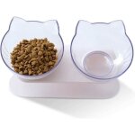 Double bol de chat, gamelle aliments antid�rapant avec support en plastique pour les chats et petit chien ...