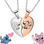 Double collier coeur stich et angel argent et or rose amiti�