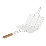 Double grille barbecue - 34 x 22 cm - acier chrom� - manche en bois - syst�me de verrouillage