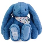 Doudou et compagnie - peluche lapin fleurette bleu 35 cm