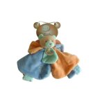 Doudou ours plat bleu vert ? baby?nat douceur flower