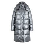 Doudoune  capuche coupe droite femme morgan argente longue matelasse