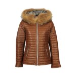 Doudoune en cuir femme oakwood mandy ref 66423 cognac