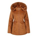 Doudoune femme hiver chaud manches longues zipp�e � capuche xh662 marron