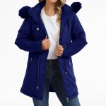 Doudoune femmes hiver chaud manches longues zipp�e � capuche xh663 bleu