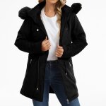 Doudoune femmes hiver chaud manches longues zipp�e � capuche xh663 noir