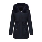 Doudoune femme longue dhiver chaud matelassee � capuche xh667 bleu marine