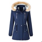 Doudoune femme longue dhiver chaud matelassee � capuche xh668 bleu