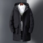 Doudoune homme mi - longue multi - poches a capuche hiver chaude