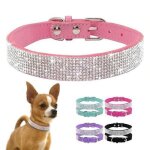 Doux r�glable en cuir su�d� chiot chien collier strass chat pet rose collier costume fournitures pour ...