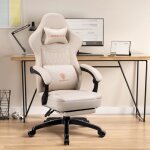Chaise gaming - dowinx - coussin plat - repose - pieds - support lombaire - blanc ivoire