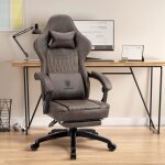 Chaise gaming - dowinx - coussin plat - support lombaire - repose - pieds - marron Chaise gaming - dowinx - coussin plat - support lombaire - repose - pieds - marron