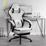 Chaise gaming - dowinx - coussin plat - repose - pieds - support lombaire - noir et blanc