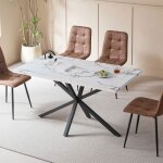 Table  manger - rectangulaire - bois marbr - pieds mtal - tablea a manger 4 - 6 personnes - 140cm