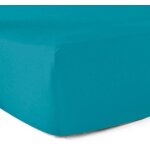 Drap - housse 100% coton 57 fils bleu turquoise 160 x 200 cm - bonnet 30 cm