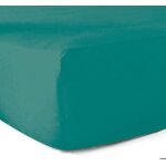 Drap - housse 100% coton 57 fils vert turquoise - 90 x 190 cm - bonnet 30 cm