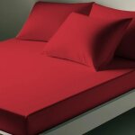 Drap - housse - 100% coton - rouge - 140 x 190 cm - bonnet 25 cm - 57 fils / cm² Drap - housse - 100% coton - rouge - 140 x 190 cm - bonnet 25 cm - 57 fils / cm²