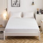 Drap housse 160 x 200 x 30 cm en polyester microfibre pour matelas pais jusqu 30 cm blanc