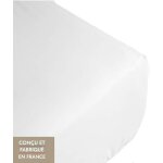 Drap housse 160x200 grand bonnet 50 cm blanc 100% coton 4 coins extensible fabriqu� en france