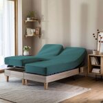 Drap housse �meraude pour lit articul� jersey extensible 2x80x200 - vert �meraude - terre de nuit