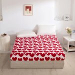 Drap - housse � motif de coeurs rouges doux drap - housse en microfibre douce drap de lit � sommier tapissier ...