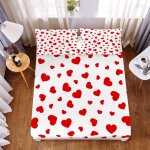 Drap housse motif coeurs rouges drap plat 2 pers 1 x drap housse 160x200cm avec 2 x taie doreiller 63 ...