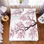 Drap housse motif fleurs roses sakura �panouies drap plat 2 pers 1 x drap housse 160x200cm avec 2 x taie ...